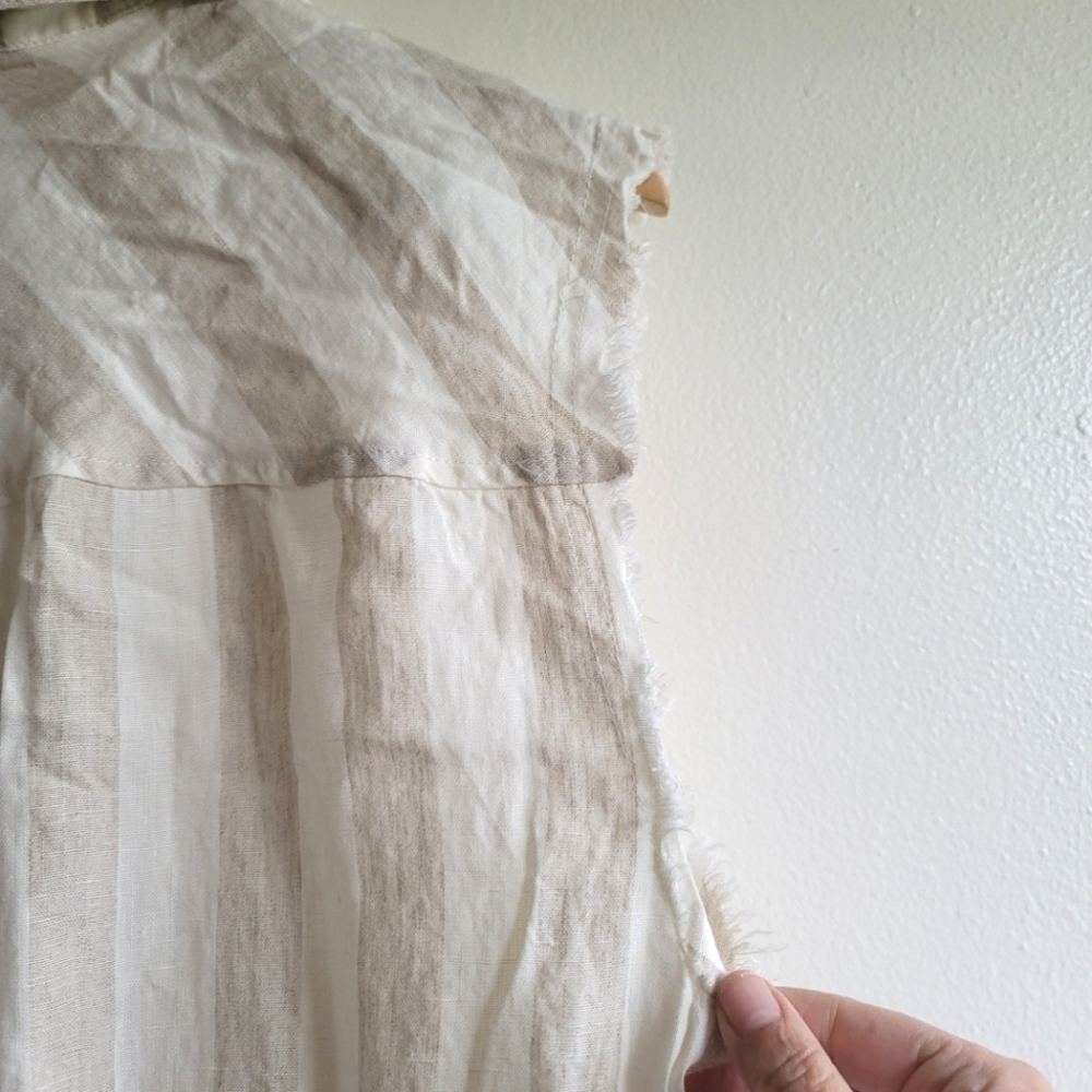 BLANK NYC,Changing Lanes Striped Linen Romper, Light Tan/Cream, Size Large -NWT - Picture 8 of 13
